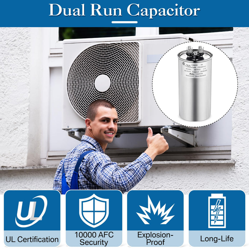 Umigy 2 Pack 70/5 uF 70+5 MFD 370/440VAC Dual Run Round Capacitor, CBB65B Air Conditioner Capacitors for AC Motor Run, Condenser Straight Cool, Heat Pump, Fan Start, Pool Pump, HVAC Capacitor 70+5 uF