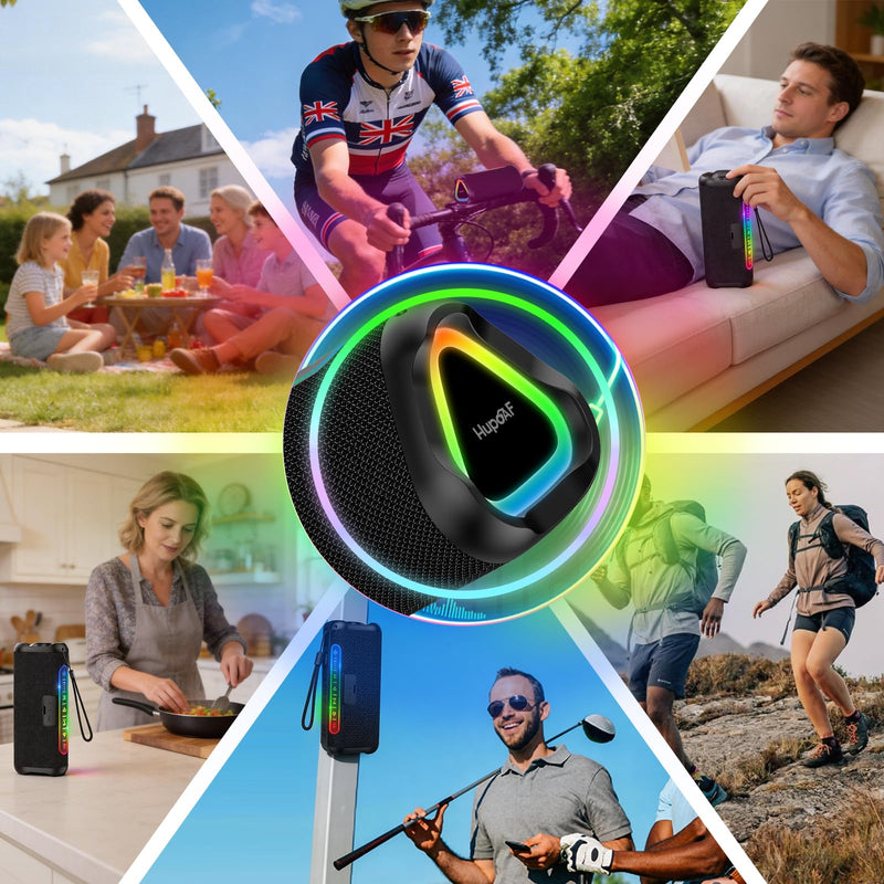 Hupoaf Magnetic Bluetooth Speaker for Golf Cart, Portable Speakers Outdoor | 24H Playtime, IPX7 Waterproof, Wireless Speakers with Strong Magnet, Loud Stereo Sound, Golf Gifts (Supports TWS & SD Card) Black