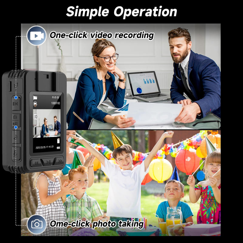 Body Camera with Audio and Video Recording - 1080 FHD Body Cam with IR Night Vision, 128GB Bodycam for Law Enforcement, Security Work, Outdoor Sport, Walking Dogs, Vlogging