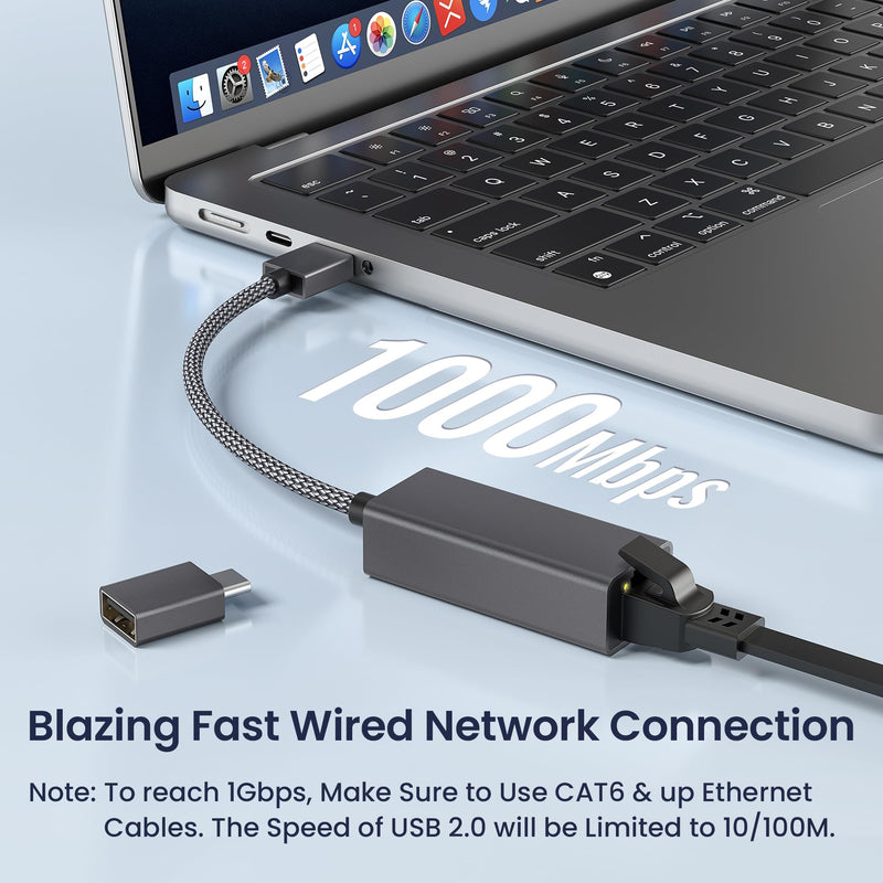 RUXELY USB 3.0 Gigabit Ethernet Adapter with USB-C Converter,1000Mbps RJ45 Connector,Wired LAN Network Adapter for Nintendo Switch,MacBook Air/Pro,Windows,MacOS,iPadOS,Tablets,Android,Linux,Laptop,PC USB +OTG TO RJ45 Gray
