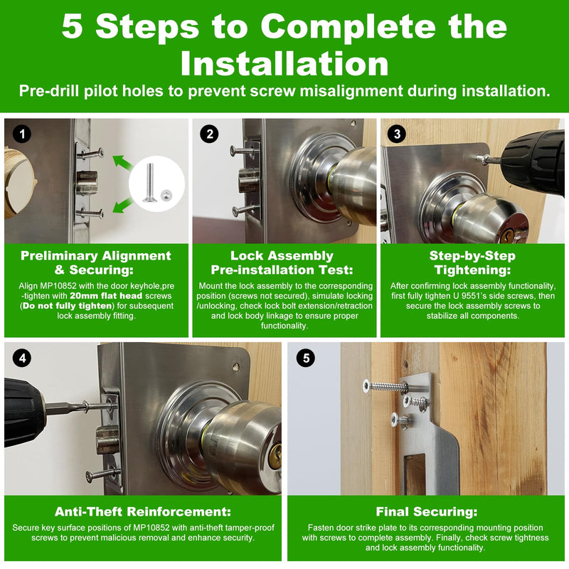 2 PackMP10852 Stainless Steel Lock and Door Reinforcement Plate for 1-3/8 inch Thick Doors, and Includes an Extra-Long Door Strike Plate Kit. Silver 2