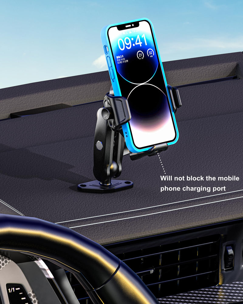 BRCOVAN Anti-Theft Phone Mount Holder with Vibration Dampener, 1s Locking | Don't Block Camera, with Aluminum Diamond Base & Medium Arm, for Car Boat Truck Motorcycle UTV, Fit 5.4-7.2'' Smartphones