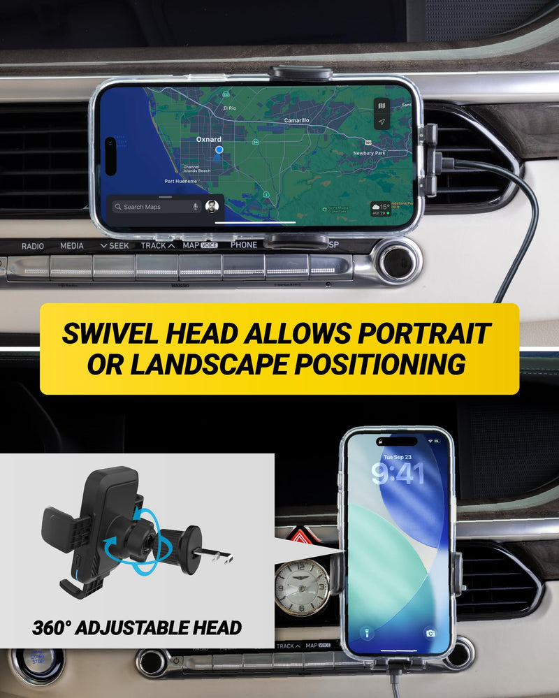 Scosche Wireless Car Charger Mount, Auto-Clamping Car Phone Holder Charger for Dashboard/Windshield/Vent with Adjustable Arm, 360° Rotation, Compatible with iPhone, Samsung, and More Android Phones Window / Dash / Vent