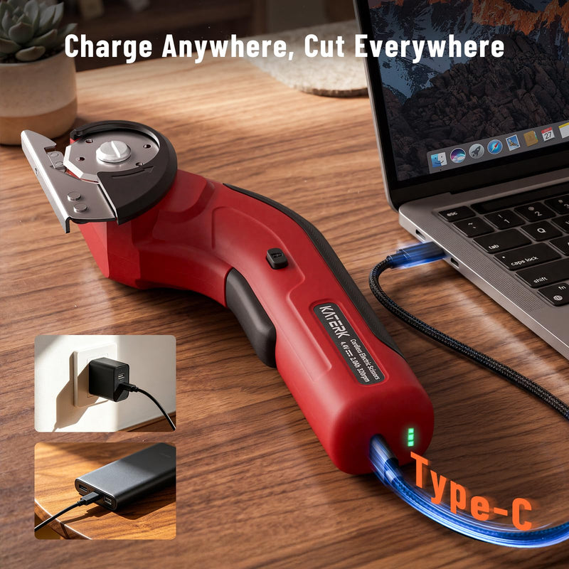 Katerk 4.4V Cordless Electric Scissors, Cardboard Cutter Electric with 2pcs Blade, USB-Rechargeable Powerful Fabric Cutter, Power Shears, Electric Scissors for Cardboard, Leather, Carpet, Plastic,Felt Red