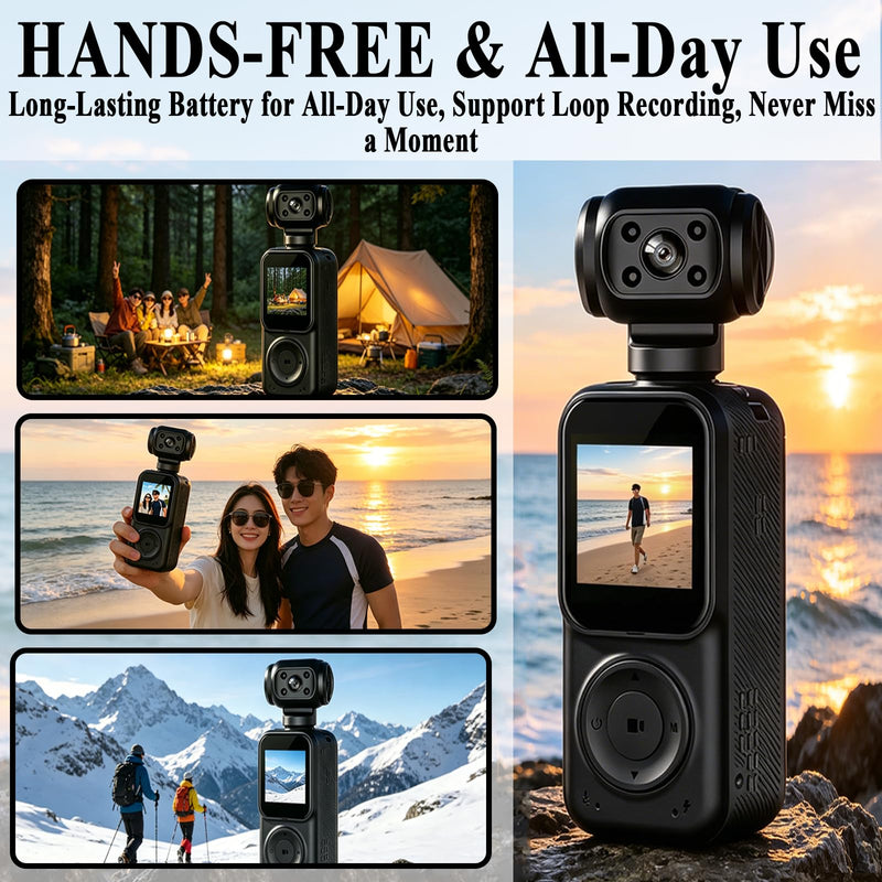 Pocket Camera 4K Output, WiFi Body Cameras with Audio and Video Recording, Dual Light&7 Hour Battery (Deep Black) Deep Black