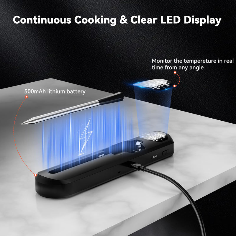 TechRise Bluetooth Wireless Meat Thermometer with APP, Wireless BBQ Grill Thermometer for Oven,Smoker,Air Fryer,Kitchen Cooking,Instant Read Digital Probe with Alarm, Long Range,Rechargeable,Black Black