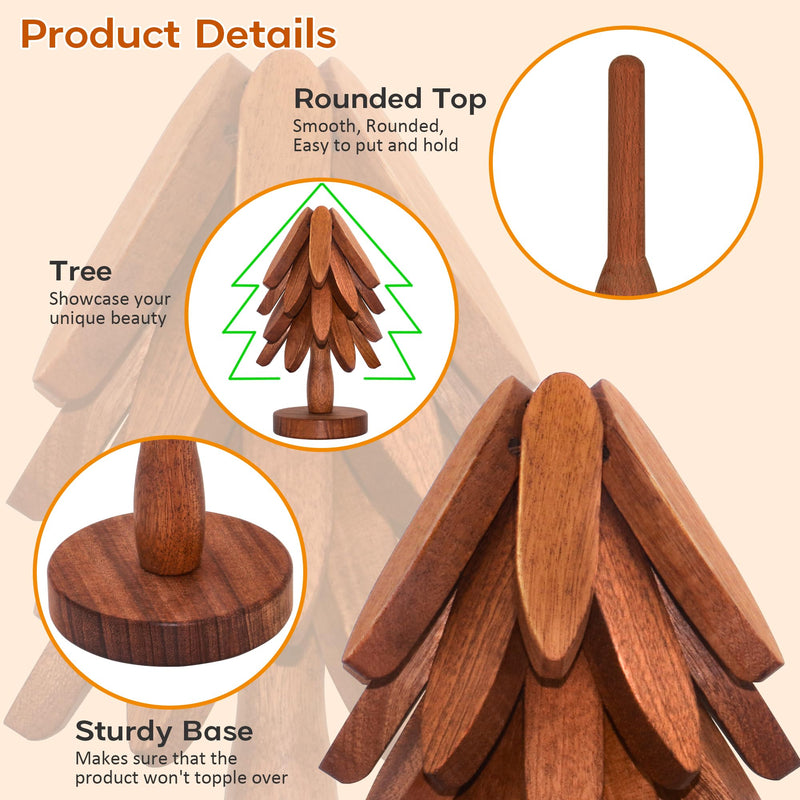 Wooden Trivets for Hot Dishes, Wooden Tree Trivet Set of 5 for Easy Storage - Suited for Hots, Pans, Bowl, Teapot, Hot Holders - Multifunctional Ornaments (Dark - 5 PCs) Dark - 5 Pcs