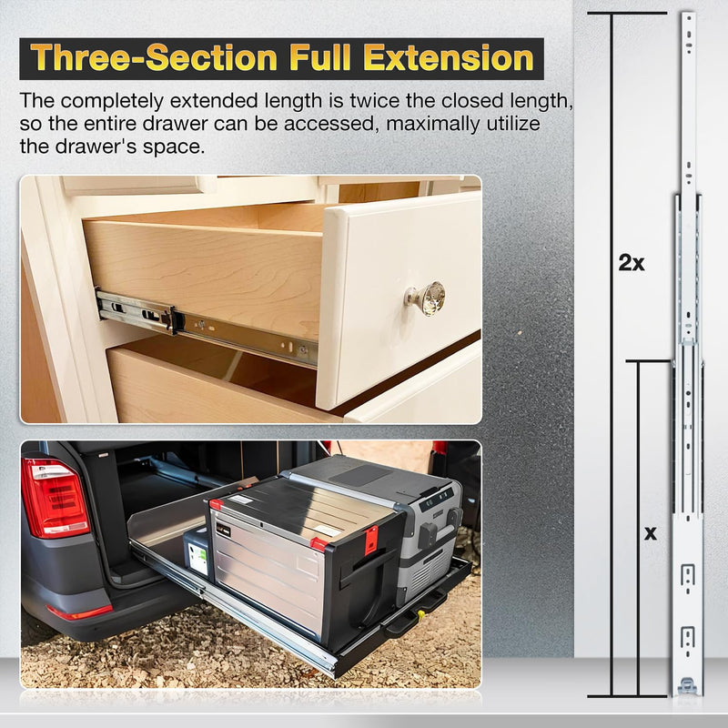YENUO Heavy Duty Drawer Slides Full Extension Ball Bearing 18 Inch 150 Lb | Side Mount Tool Box Cabinet Drawer Slide Glides Industrial Rails Runner 12 14 16 18 20 22 24 26 28 30 32 34 36 40 Inch 1Pair Without Lock