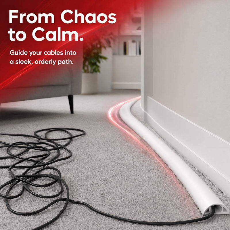 1.64ft Floor Cord Cover, Hide Extension Cords, Prevent Cable Trips, Heavy Duty Cord Hider for Home, Office, Living Room, Bedroom and Walkways, Exhibitions Cavity 0.79"(W) × 0.39"(H),White