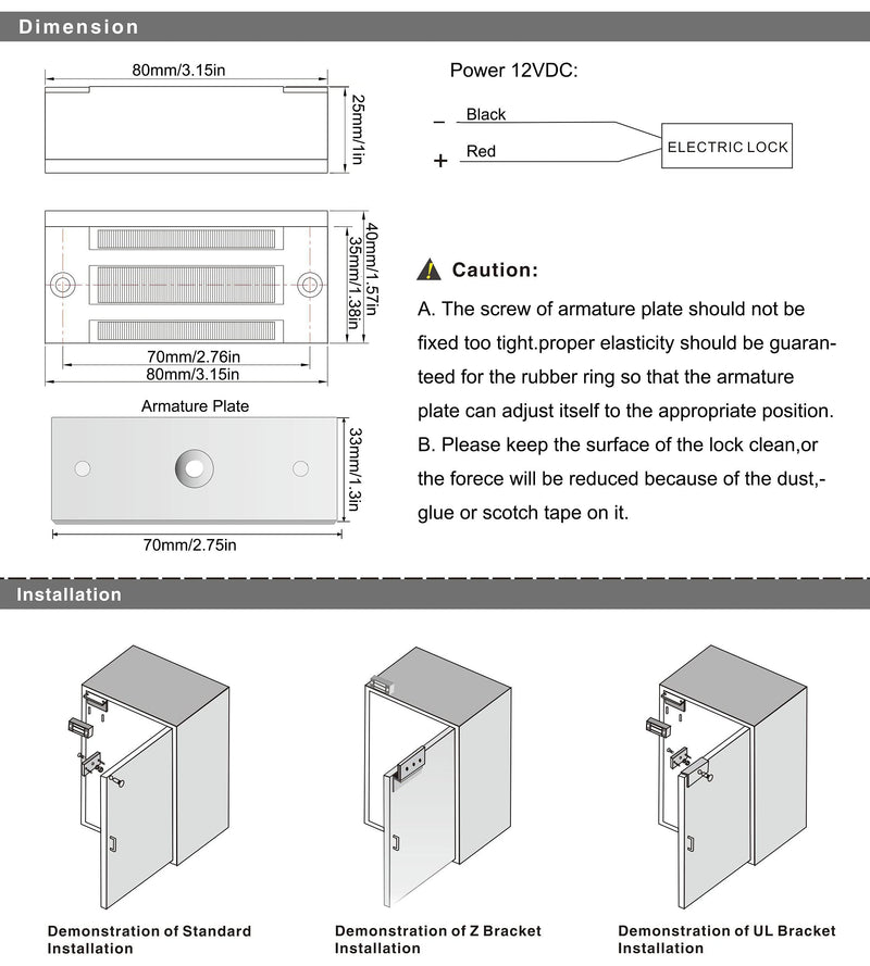 UHPPOTE 120LBS 60KG Mini Electric Magnetic Door Cabinet Lock Fail-Safe 12V | Small Maglock for Cabinet drawer Access Control 60KG/120Lbs