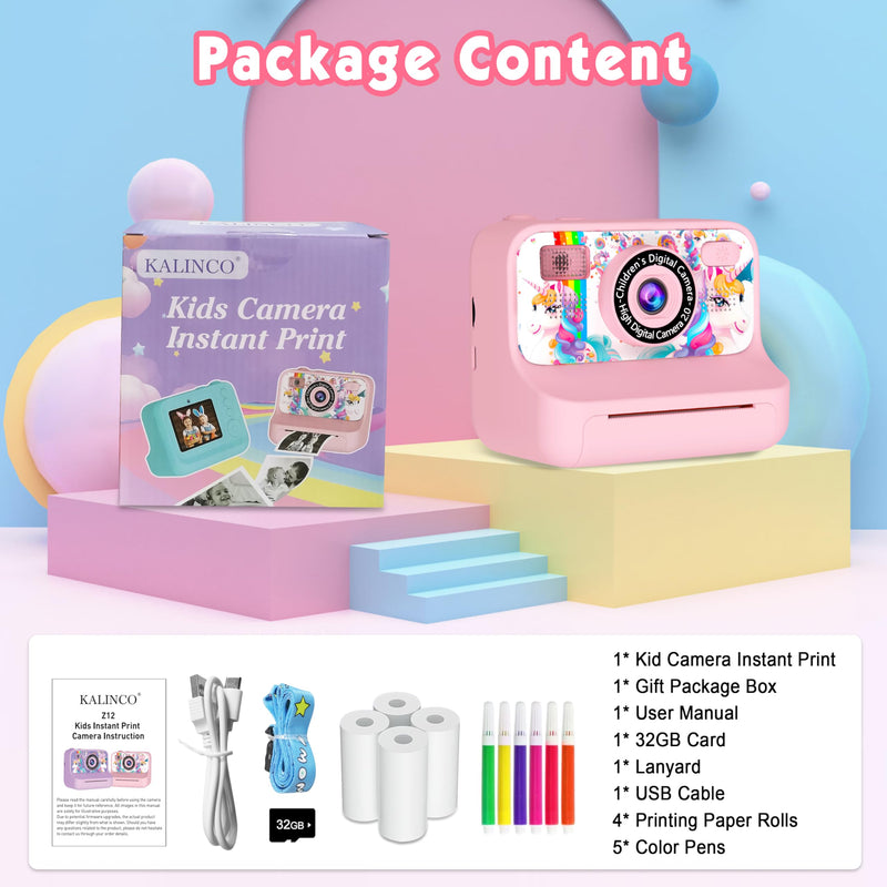 Kids Camera, Upgrade Kids Camera Instant Print, Front Rear Dual Selfie Digital CAM with 1080P Videos, Portable Travel Toy with Games and Music, Christmas Birthday Gift for Boys, Girls and Teens Pink