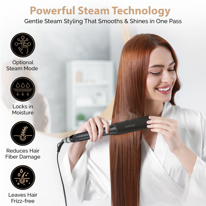 Golden Goods Professional Steam Hair Straightener, Flat Iron, LCD Display, Quick Heat-up, Black Edition