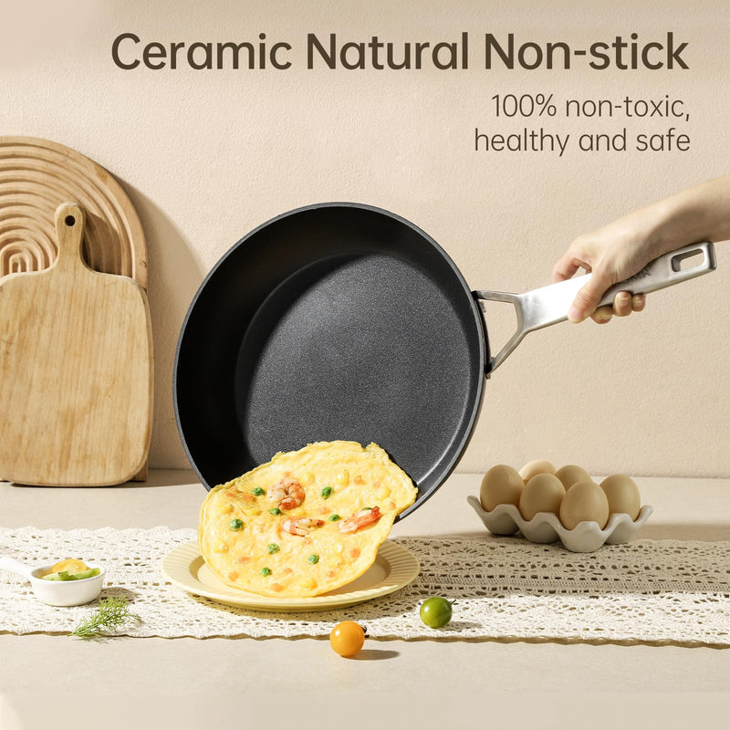 MsMk 7 inch Small Egg Nonstick Frying Pan with Lid, Eggs Omelette Burnt also Non stick, Scratch-resistant, Induction Skillet, Oven Safe to 700°F Pan for Cooking, Dishwasher Safe 7-Inch