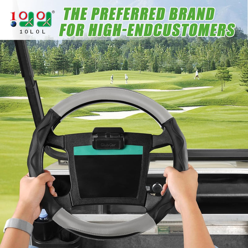 10L0L Golf Cart Steering Wheel Cover for Yamaha G29 & Club Car DS Precedent - 14" Premium Leather Anti-Slip Grip | UV-Resistant & Easy Installation Black+ Gray