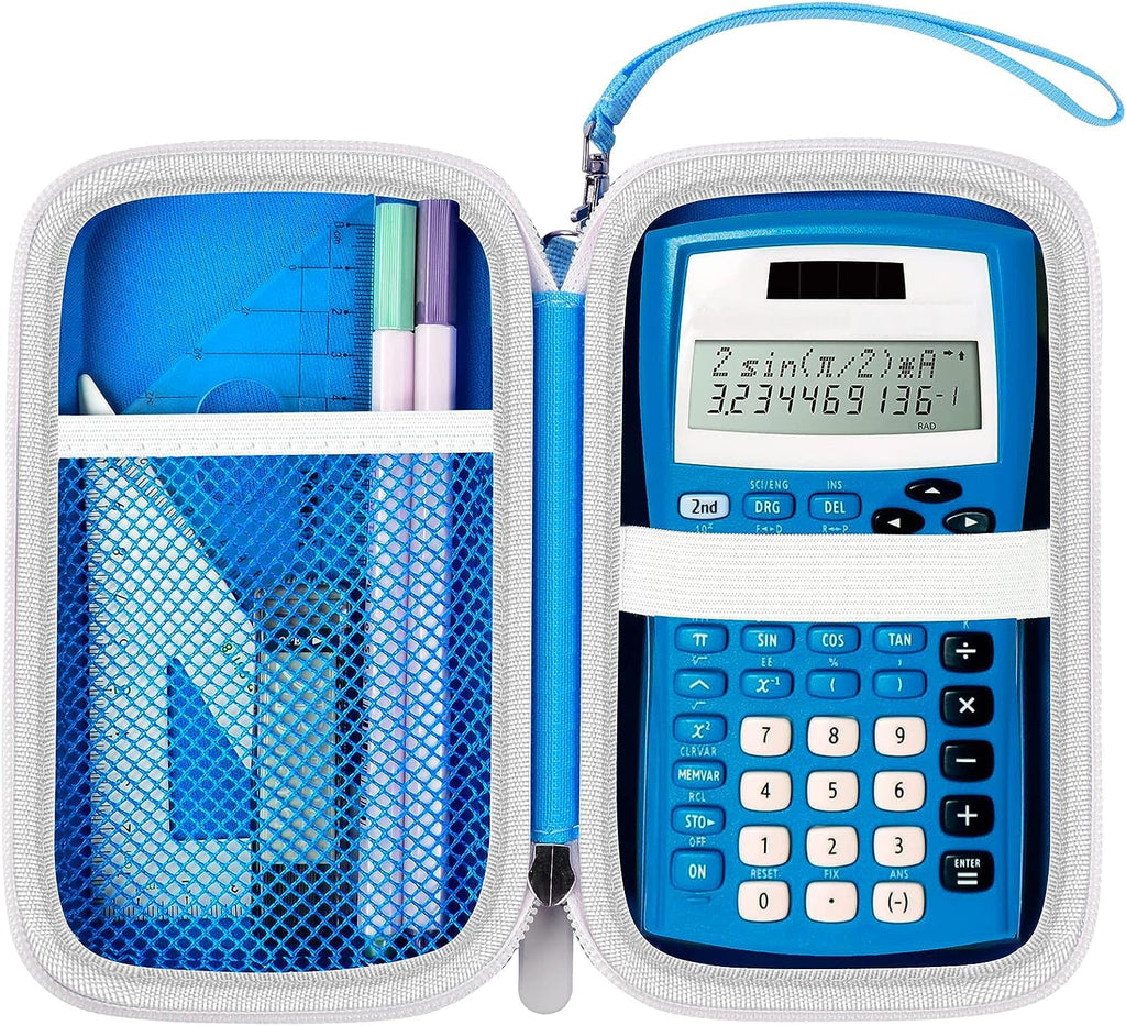 Boobowl Case Only Compatible with Texas Instruments TI-30XIIS Scientific Calculator, Travel Office Calculators Storage Holder Bag with Extra Mesh Pocket for Pens, USB Cables and Accessories - Blue