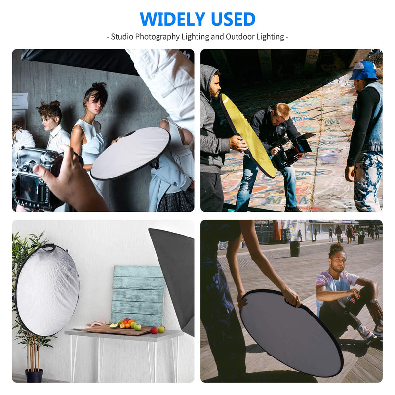 Neewer 5-in-1 Portable Round 32 in/80cm Light Reflector Collapsible Multi-Disc with Single Grip and Bag for Studio Photography Lighting and Outdoor Lighting - Gold/Silver/White/Black/Translucent
