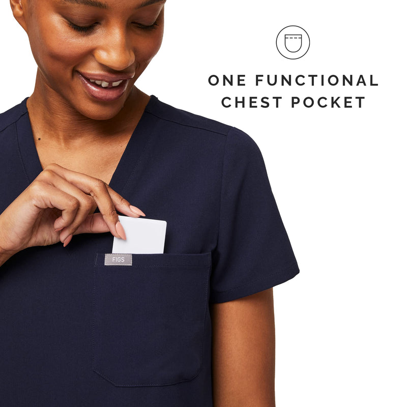 FIGS Catarina One-Pocket Scrub Top for Women — Navy Blue, M
