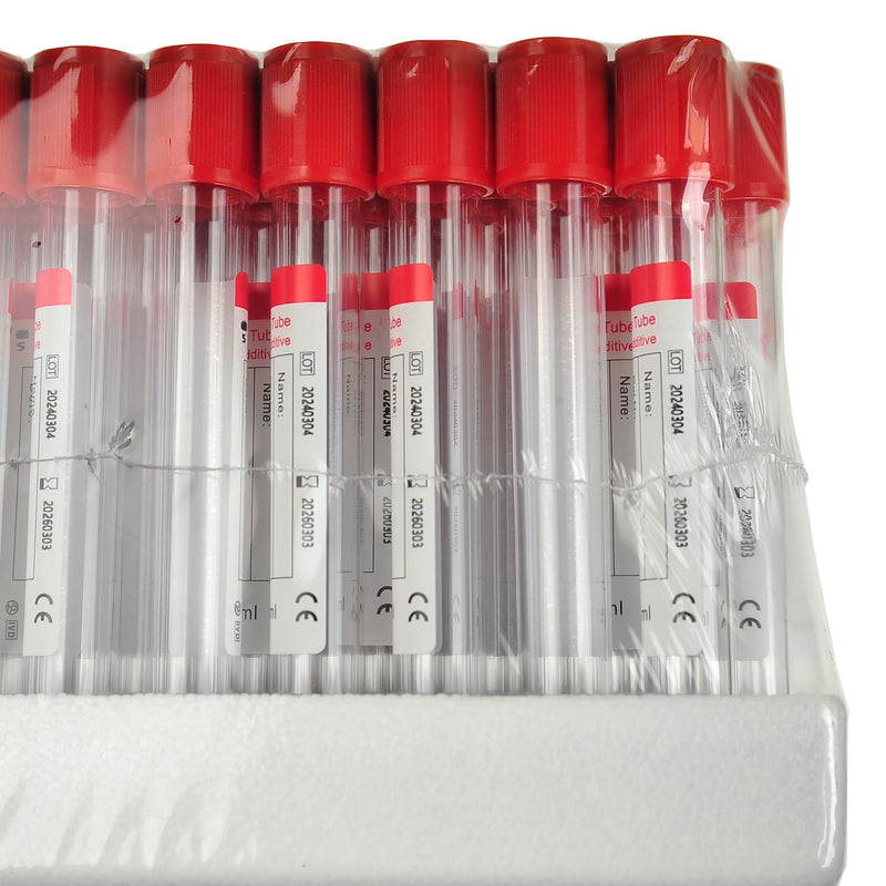 Veterinary Lab Vacuum Blood Collection Coagulation Tubes No Additive Tube Blood Collection Tube Pet Supplies, 5ml Red 100pcs 5 ML 100