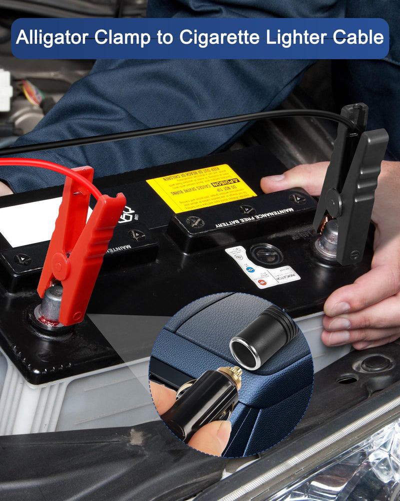 10FT Alligator Clamp to Male Cigarette Lighter Cable,12V/24V 18AWG Cigarette Lighter Male to Battery Clips Adapter Extension Cord with 10A Fuse