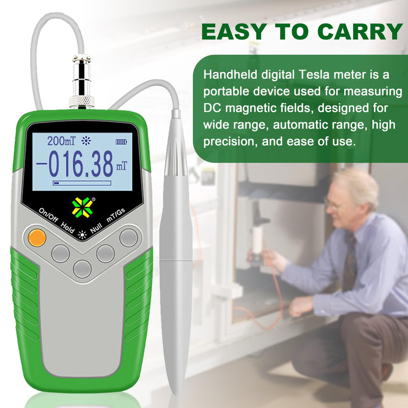 Digital Tesla Meter Gaussmeter with 0-200mT/0-2000mT Range Gauss Meter with Accuracy ±2% (0~1000mT)/±5% (1000~2400mT) Magnetic Field Tester with Backlight for DC Magnetic Fields (Model TES11A) Standard Version