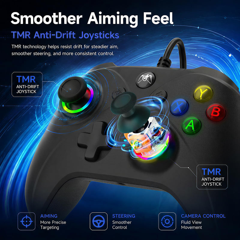 KentroGrip Wired Controller for Xbox Series X|S/Xbox One with TMR Joysticks | Black Wired Gamepad With M1/M2 Back Buttons, Turbo, RGB Lights, Textured Grips, 3.5mm Headset Jack