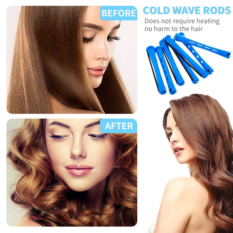  [AUSTRALIA] - 48 Pieces Perm Rods For Short Hair Perm Rods Hair Curling Rollers, Perm Rollers Cold Wave Rod, Non-Slip Perming Kit With Comb, Hair Rollers For Women Men Long Short Hair Styling Tool (Blue) Blue
