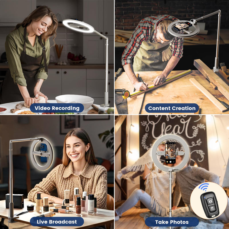 Ring Light with Overhead Phone Mount, 10" Selfie Light with Stand and Phone Holder for Video Recording, Desk Overhead Tripod for Content Creators, TikTok, YouTube, Zoom Meeting, Live Streaming