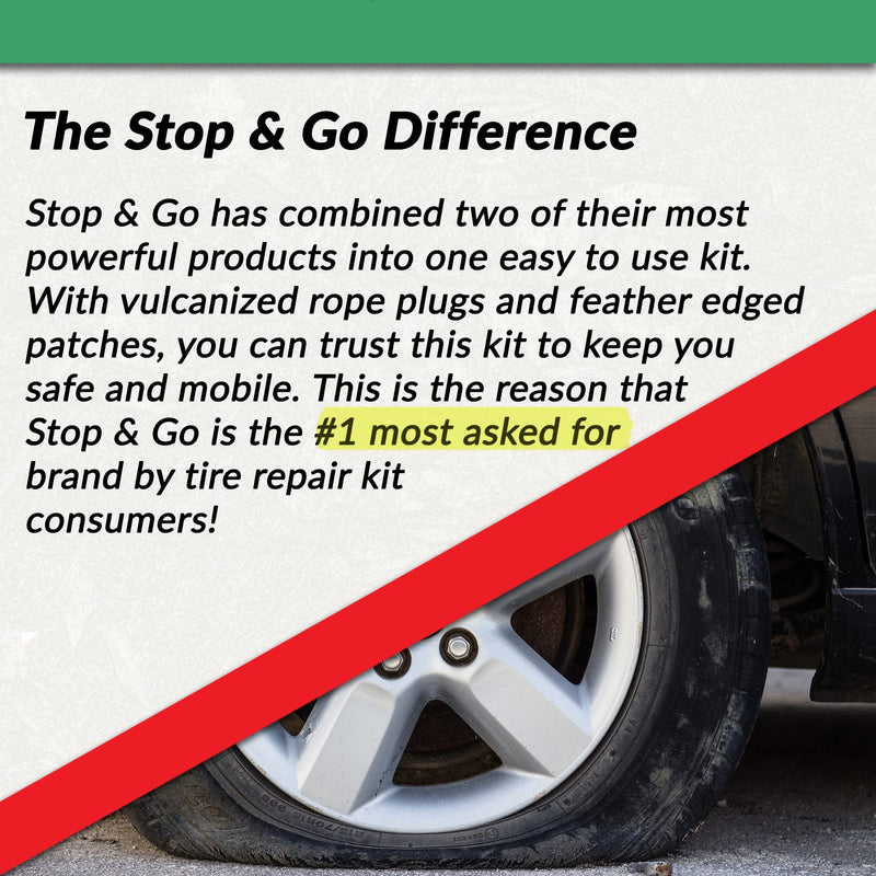 Stop & Go 1066 27 Piece Tubeless & Tube-Type Tire Repair Kit with Patches, Rope Plugs, & CO2 for Punctures and Flats on ATV & Motorcycle (8 Patches & 5 Plugs)