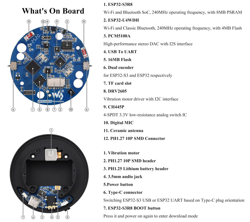 ESP32-S3 1.8inch Knob Touch Display Development Board, Multi-Functional Smart Rotary Knob Screen, 2.4GHz Wi-Fi and Bluetooth Wireless Connection, PC Volume Control, PC Secondary Screen, No Battery