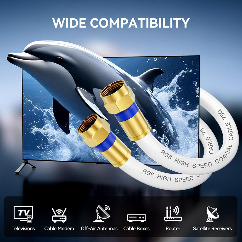 [AUSTRALIA] - Coaxial Cable 3ft/6ft/10ft/15ft/25ft/50ft/60ft/75ft/100ft, RG6 Coax Cable Extender with Gold F-Type Connector, High Speed Internet for HD TV, Modem, Digital Antenna, Satellite, White(50ft) 50FT 1 Pack