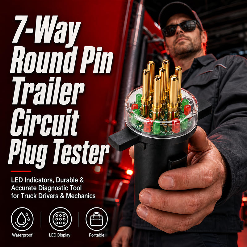 7-Way Round Pin Trailer Circuit Plug Tester Replace 7865L,with Cleans & Restores Tool | LED Indicators, Durable & Accurate Diagnostic Tool for Truck Drivers & Mechanics