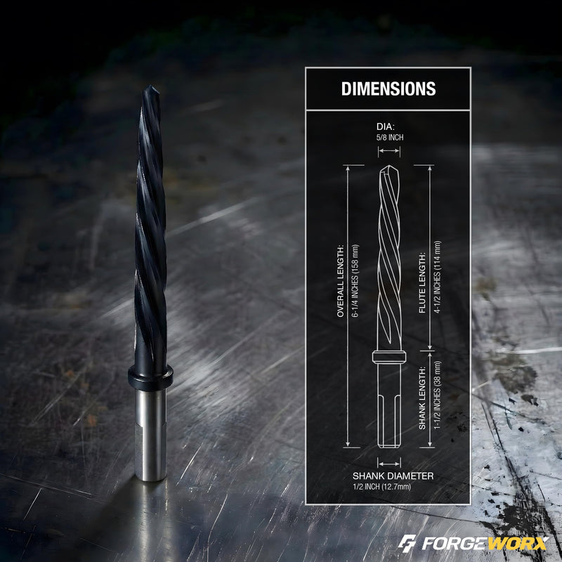 5/8 Inch x 6-3/8 Inch Bridge Reamer 1/2 Inch Shank Construction Reamer, Tapered Design with TiAlN Coating 5/8" x 6-3/8"