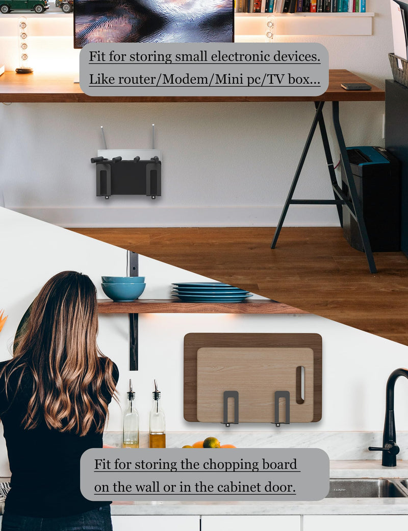 Universal Wall Mount for Laptop, Keyboard, Tablet, Kindle, Router, Modem, Metal Steel Cable Box Wall Shelf Holder Fit for Electronics Desk Side& Bedside Storage (Black) Black