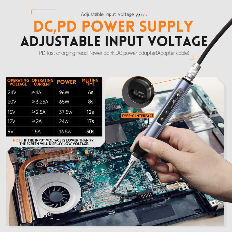 FNIRSI HS-01 Digital Soldering Iron Kit, DC/PD 96W/65W Fast Heating, 180-780℉ Adjustable Temperature, OLED Digital Display, Auto Sleep Function, 6 Soldering Tips, for Precision Electronics Repair