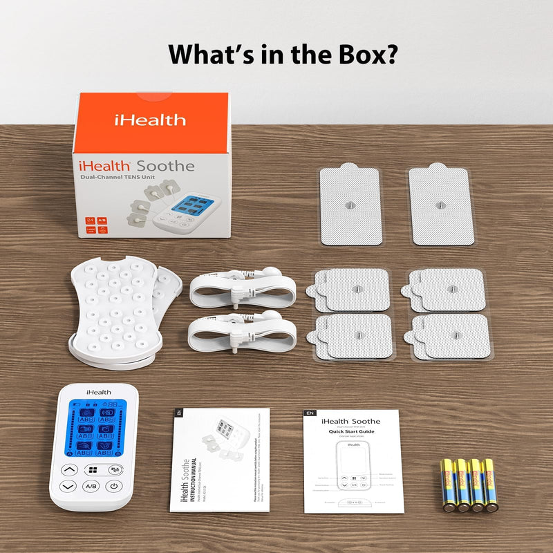 iHealth Dual-Channel TENS Unit Muscle Stimulator, Customizable Pain Relief for Back, Shoulder, Neck, Sciatica and More - 24 Modes, 15 Intensities, 90-Hour Battery Life, Multi-Size Electrode Pads