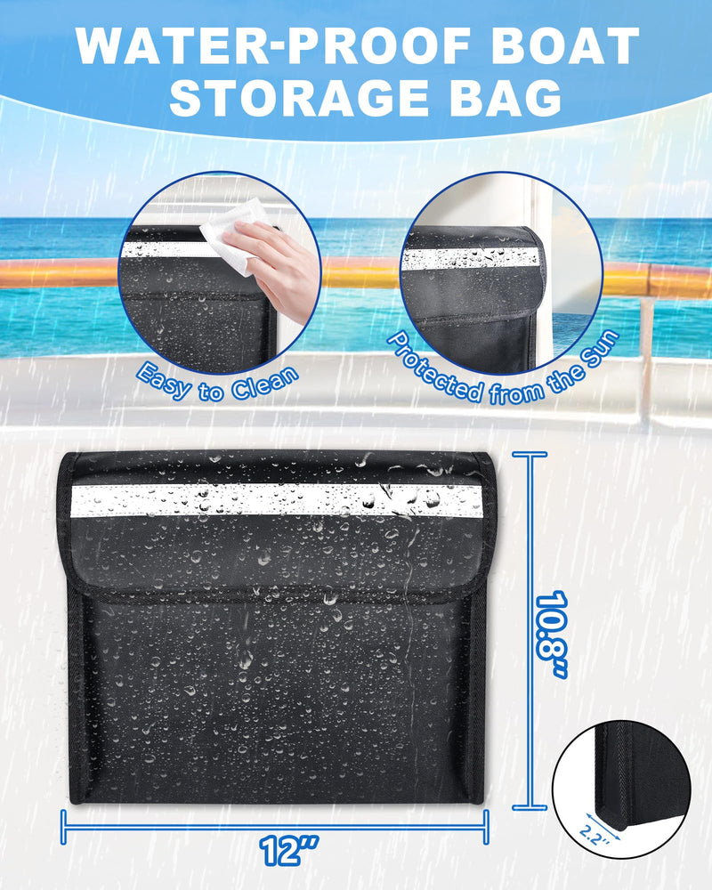 PLOZANO PU Boat Accessories Storage Organizer Bag, Sun-Protective Strong Adhesive Pouch for Cellphone and Key, Reflective Closure Pocket for Boat Center Console Pontoon RV 12" x10.8"x2.2"