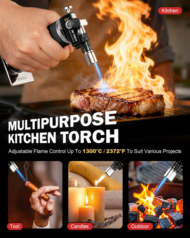 RAVS Butane Torch Lighter, DUAL Flame Mode Kitchen Torch, Refillable Cooking Torch Gun, Creme Brulee Torch Lighter, Blow Torch for Cooking, Welding, Mini Torch Soldering Torch, Butane is Not Included Black