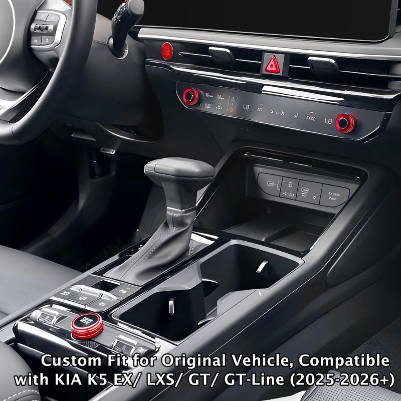 for Kia K5 2025 2026 Accessories EX/LXS/GT/GT-Line, 4pcs Aluminum Alloy Knob Cover Trim Kit (Red) - Push Start, Air Conditioning & Drive Mode - DvlynAuroa Red