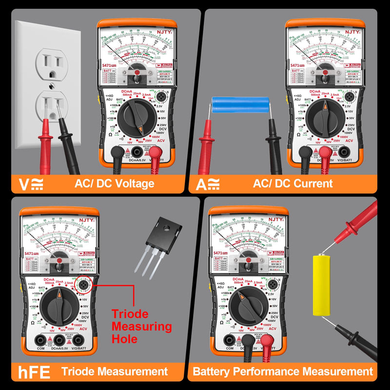 S471 Analog Pointer Multimeter, High Sensitivity Needle Meter for DC/AC Voltage Current Resistance Testing, Portable Battery and Load Tester with Built-in Fuses Analog - Pointer