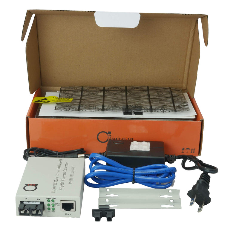 Multimode SC 850nm Gigabit Fiber Media Converter - Built-In SC Fiber Module 550m (0.34 miles) – to UTP Cat5e Cat6 10/100/1000 RJ-45 – Auto Sensing Gigabit | Fast Ethernet Speed - Jumbo Frame - LLF