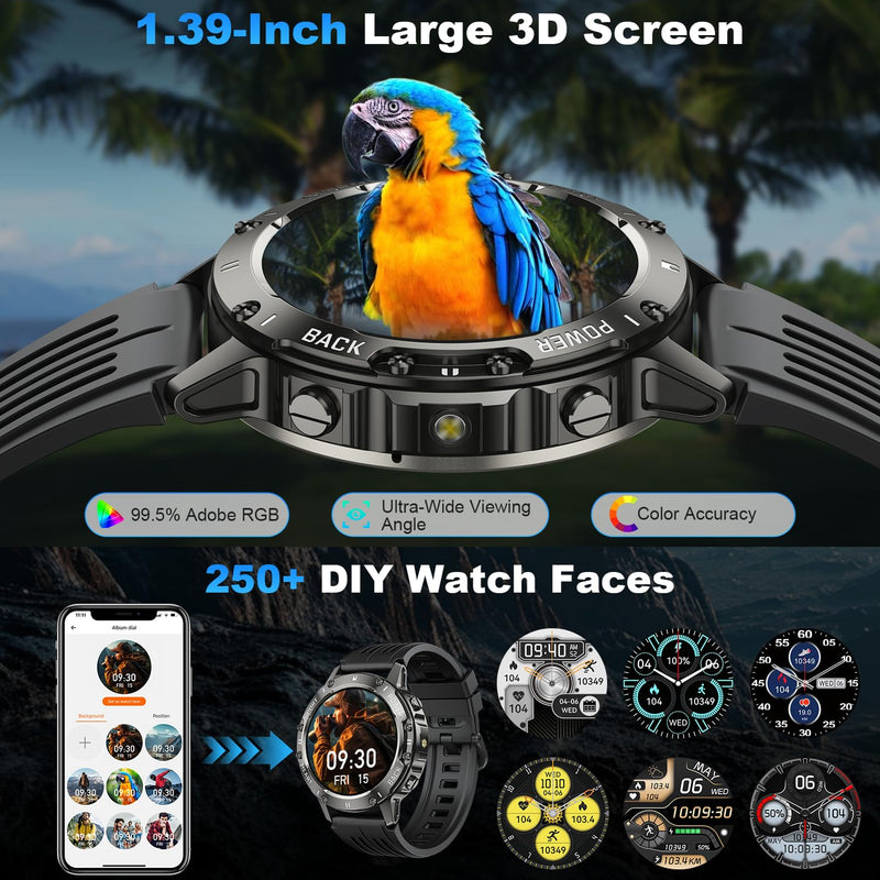 Smart Watch for Men Fitness Tracker: Waterproof Make Answer Call Running Digital Mens Watches Military Smartwatch Android Phone iPhone Samsung Compatible SpO2 Sleep Heart Rate Monitor Step Pedometer Black