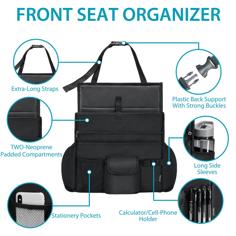 Elantrip Car Front Seat Organizer, Back Seat Storage with Adjustable Straps Truck Seat Organizers for Delivery Drive, Office File, Passenger Seat Black