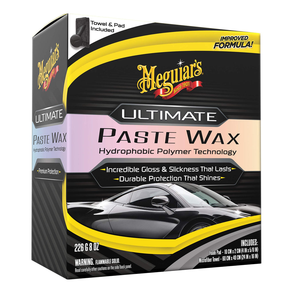 Meguiar's Ultimate Paste Wax - Premium Car Wax for a Deep, Reflective Shine Gloss with Long-Lasting Protection - Easy to Apply and Remove, Microfiber Towel and Applicator Included, 8 Oz Paste 8 Ounce (Pack of 1)