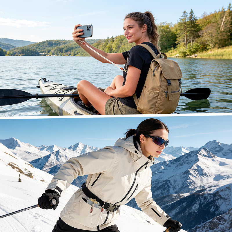 MoKo 2 Pack Stretchy Phone Lanyard Tether Retractable Phone Strap | Phone Strap with Metal Tether Tabs, Anti-Drop Outdoor Accessories for Skiing, Hiking, Cycling, Climbing Beige