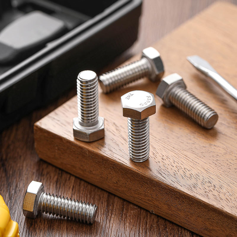 Zonon 50 Pcs 3/8-16 x 3/4" Hex Head Screw Bolt 18-8 (304) Stainless Steel Hexagon Bolts, Fully Threaded, Plain Finish, External Hex Drive (Silver) 3/8-16 X 3/4" Silver