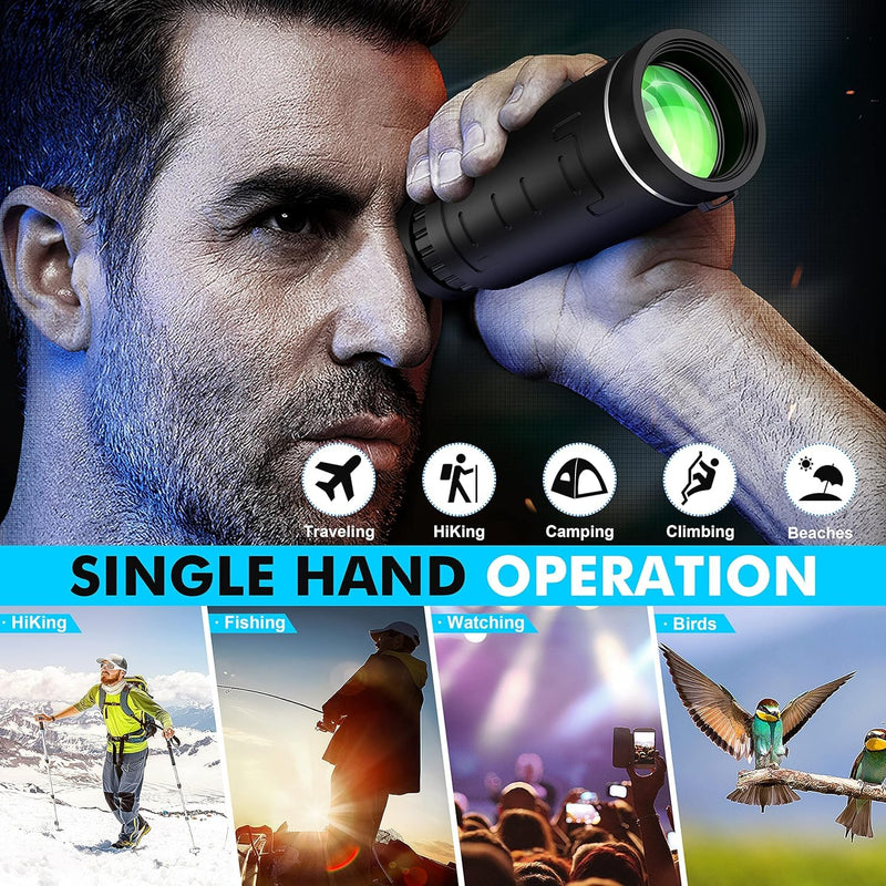 40x60 Monocular Telescope with Smartphone Adapter and Telescope Case High Powered Monocular, Compact Monocular for Wildlife, Hunting, Camping, Travel &Outdoor Adventures Black