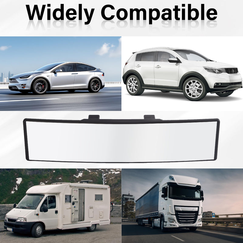 Rear View Mirror, Universal 11.4 Inch Interior Clip On Panoramic Convex Mirrors, HD Anti Glare Wide Angle and Reduce Blind Spot, Extended Rear View Mirror for Cars, SUVs, Trucks, Vehicles White