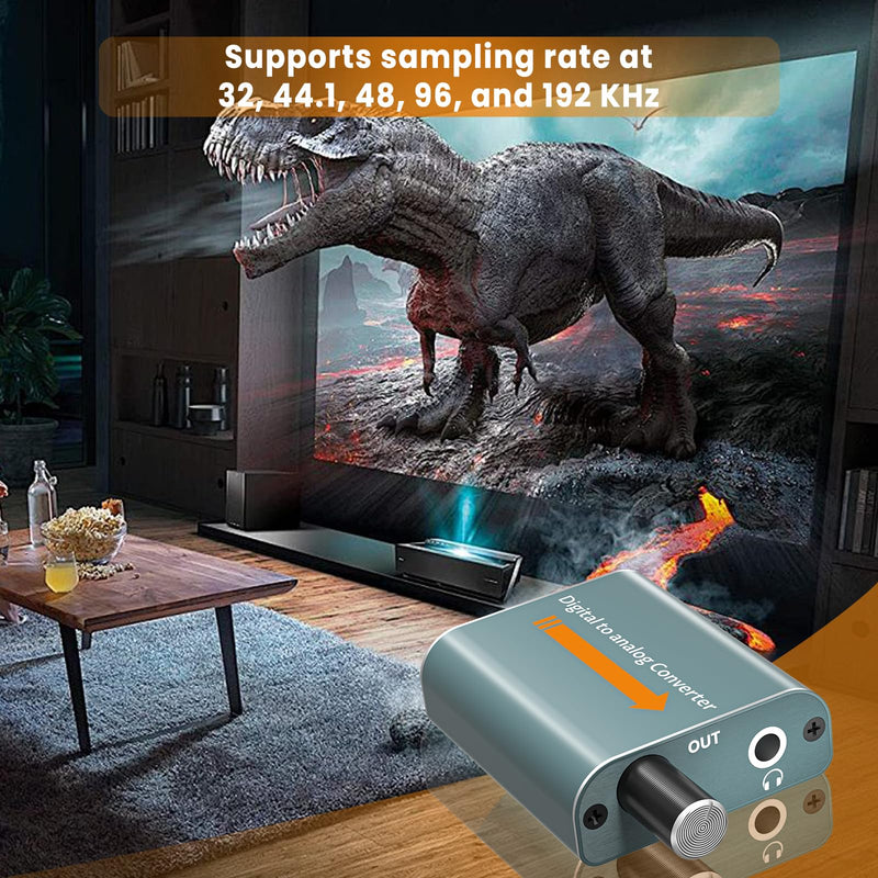 192kHz Optical to 3.5mm Digital to Analog Audio Converter with Volume Control, Aluminium Digital Optical to RCA Adapter Built-in Amplifier Chip with SPDIF Cable and 3.5mm to RCA Cable DAC Converter 1