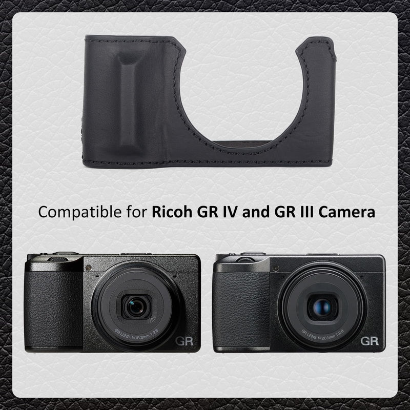 MUZIRI KINOKOO Genuine Leather Case for Ricoh GR IV/GR III/GR III X | Protective Case for GR IV/GR III/GR IIIX Camera,with Opening Bottom and Hand Grip Design,with Screw for Tripod Mounted -Black Black