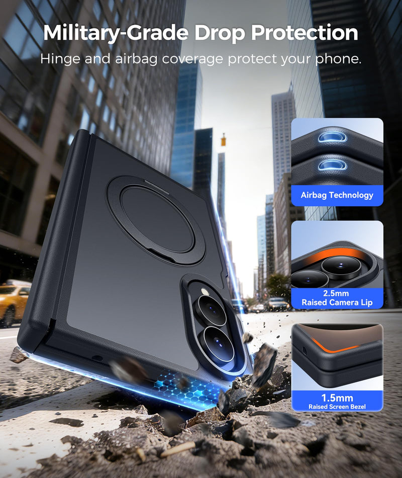 FNTCASE for Samsung Galaxy Z Fold 8 Case with 360 Spin Magnetic Stand Black | Compatible for Magsafe,Full Hinge Protection,Screen Protector,Translucent Matte Grade Shockproof Protective Cover For Sumsang Galaxy Z Fold 8 7.6 Inch